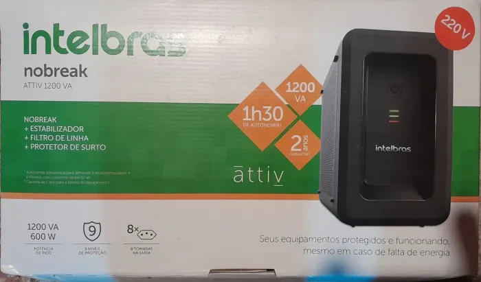 No-break 1200VA 600W intelbras com 8 tomadas na saída 220V 