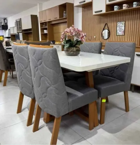 Mesa de jantar 120x80 cadeiras no linho