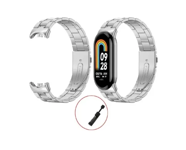 Pulseira metálica p/ relógio mi band 8, 9 e 10 Prata