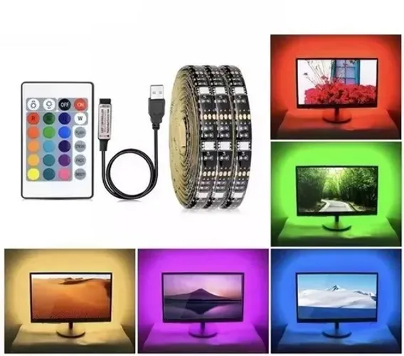 Fita de Led RGB Usb 5 metros 5v Colorida para Tv Computador Game Cpu 150 leds