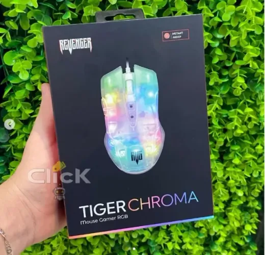 Mouse Gamer Tiger Chroma Transparente com LED RGB 1200 a 3600 DPI