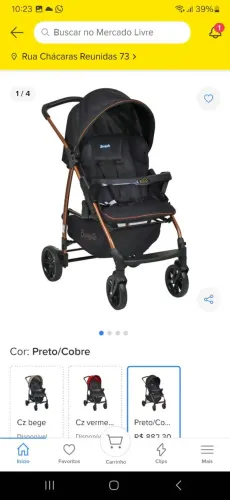 Carrinho de Bebê Burigotto Ecco Preto/Cobre