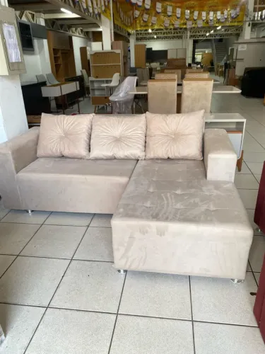 Sofá de Canto em Suede Bege - Novo!