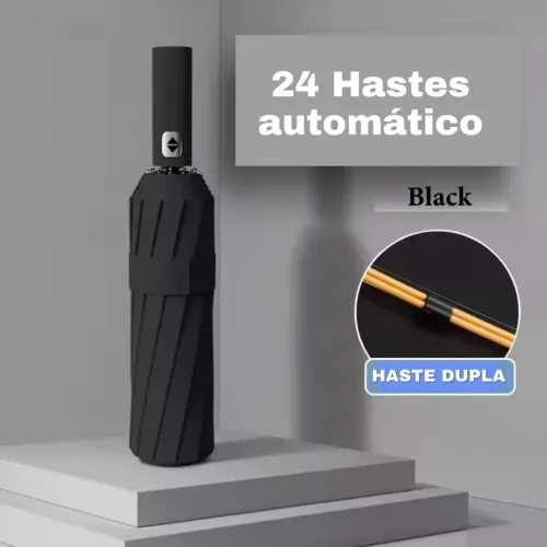 Guarda-chuva Automático Preto Reforçado 24 Hastes