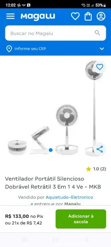 Ventilador portátil retrátil Durawell . Dobrável e reajustável 