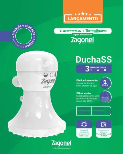 R$ 39,99 CHUVEIRO ELETRICO Zagonel CORONA HYDRA Ducha Multitemperatura SS 3T 220V Branco 