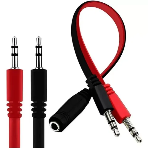 Cabo P2 para P2 - 3,5mm - Preto e Vermelho