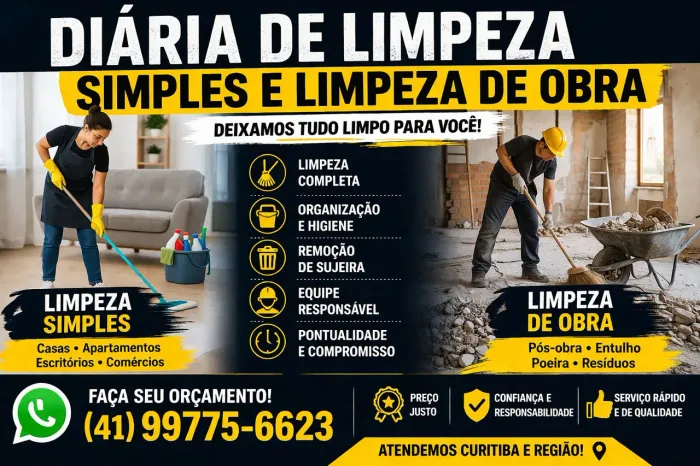 DIÁRIA DE LIMPEZA + LIMPEZA DE OBRA | CURITIBA E REGIÃO
