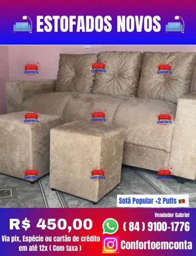 Sofá 3 lugares com 2 puffs : R$ 450,00