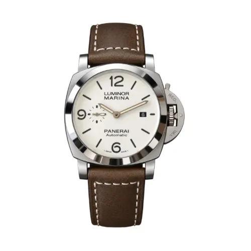 Relógio Panerai Luminor Marina Branco - 44mm Couro Marrom Prem Top - Novo