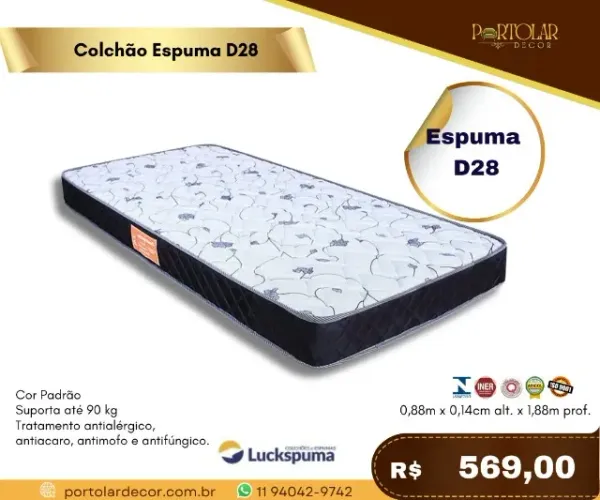 Colchão Espuma D28, a pronta entrega