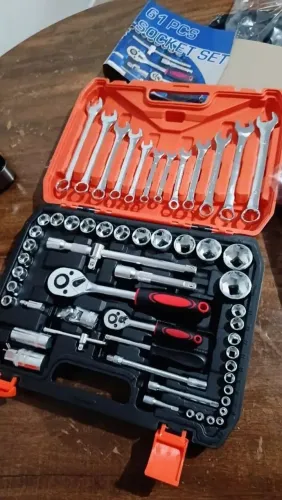 Kit de Ferramentas 61 Peças Profissional Jogo Chave Combinada Soquetes e Catraca Grande