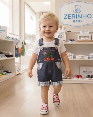 Jardineira Jeans Zerinho Baby - Tam P