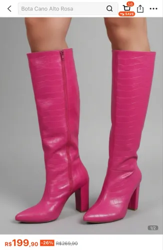 Bota cano longo rosa bebê 