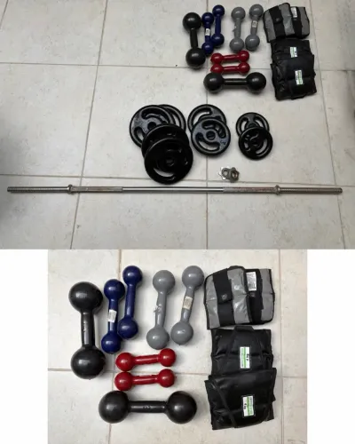 Caneleira, halteres, barra e anilhas - kit