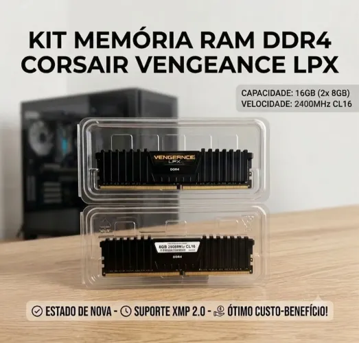 Kit Memória RAM 16GB DDR4 (2x8GB) Corsair Vengeance 2400MHz<br>Por