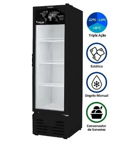 Expositor Vertical 284 Litros Fricon Porta De Vidro Preto VCET 284V 127v - 110V