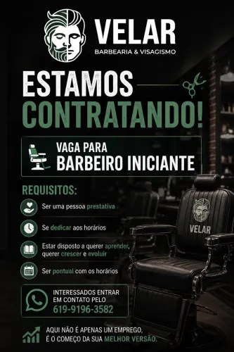 Vaga para Barbeiro Iniciante | Velar Barbearia & Visagismo