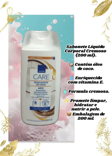 ? Sabonete Líquido Corporal Avon Care Óleo de Coco - 200 ml | Pronta Entrega