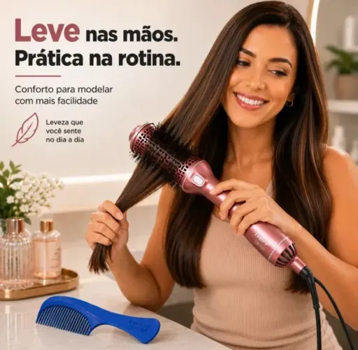Escova Secadora Taiff Gloss Rose 1200w Bivolt E Pente Azul
