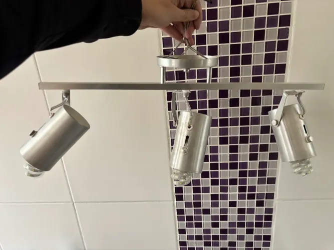 Luminária de Teto (Trilho/Plafon) com 3 Spots em Alumínio Escovado + Lâmpadas LED