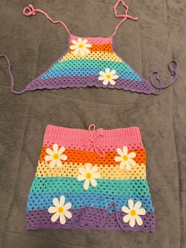 Lindo conjunto de crochê praia colorido 5 anos 