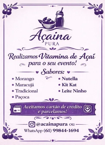 Vitamina de açai com paçoca, maracujá, morango e com mais vários sabores!