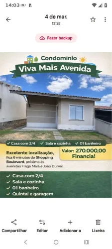 VENDO CASA NO CONDOMINIO VIVA MAIS AVENIDA 