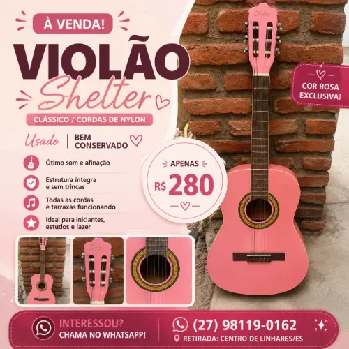 ? VIOLÃO SHELTER ROSA À VENDA - R$ 280