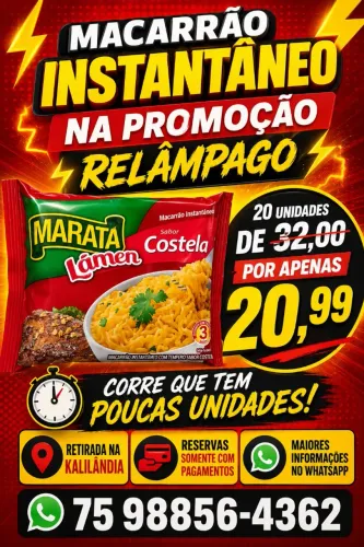 Macarrão instantâneo 20 unidades por 21,00