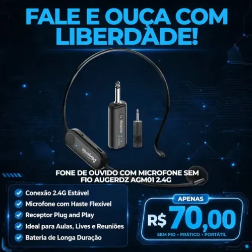 Fone de ouvido com microfone sem fio Augerdz Agm01 2.4G tipo preto