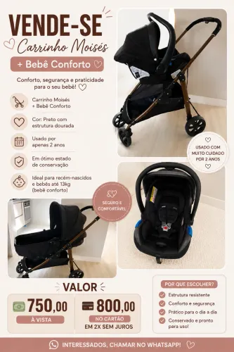 Carrinho de bebê 3 em 1 Moisés e bebê conforto