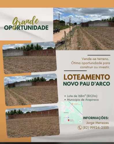 Lote 8x20 loteamento novo Pau D?arco