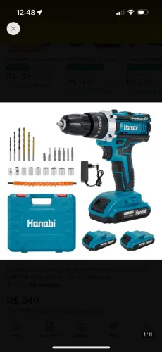 Parafusadeira Furadeira De Impacto Sem Fio 2 Baterias 1700rpm 35nm Hanabi