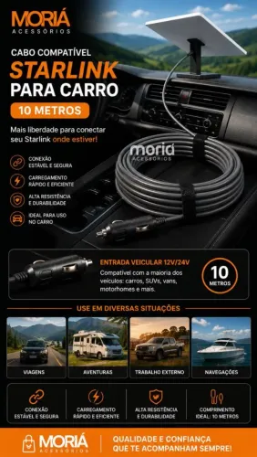 Cabo Starlink veicular 10 Metros
