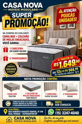 cama box completa com cabeceira e travesseiros de brinde 