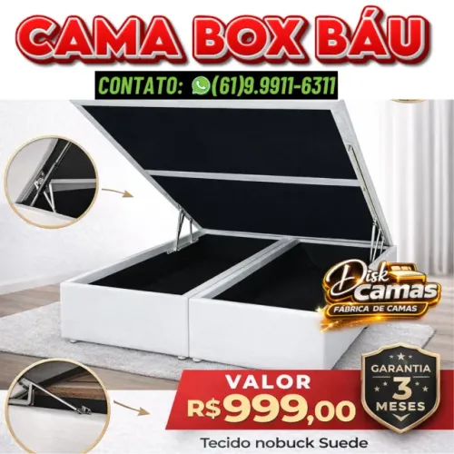CAMA BOX BÁU QUEEN 158x198x45 - 02 bases+01 tampa bipartida na horizontal