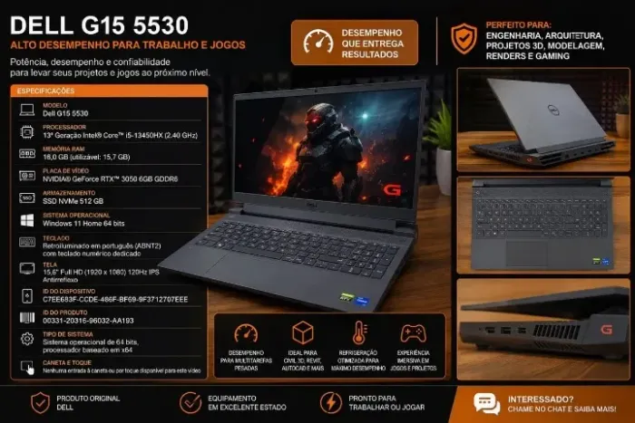 Notebook Gamer Dell G15 - Alto Desempenho
