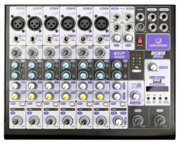Mesa de som Waldman CP-10 FXU 10 Canais Bluetooth USB Phantom Power