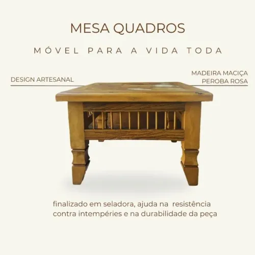 Mesa de Centro Em Madeira Maciça Peroba Rosa 66x66x44cm