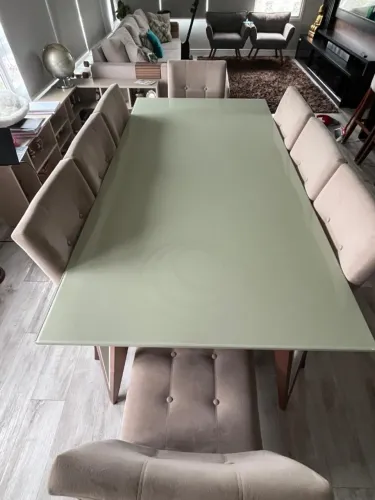 Mesa de jantar 8 lugares + 8 cadeiras | Tampo de vidro