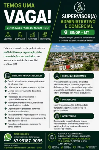 Vaga para Supervisor de Filial