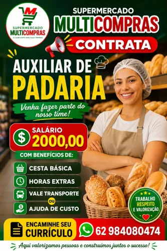 VAGA PARA AUXILIAR DE PADARIA 