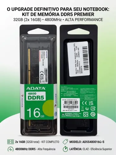 Kit Memória RAM Notebook 32GB (2x16GB) ADATA DDR5 4800MHz