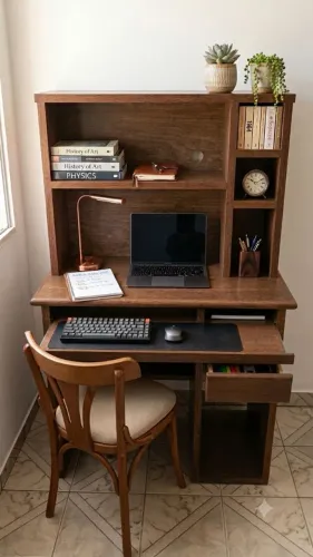 Escrivaninha para Computador com Nichos, Gaveta e Bandeja Retrátil