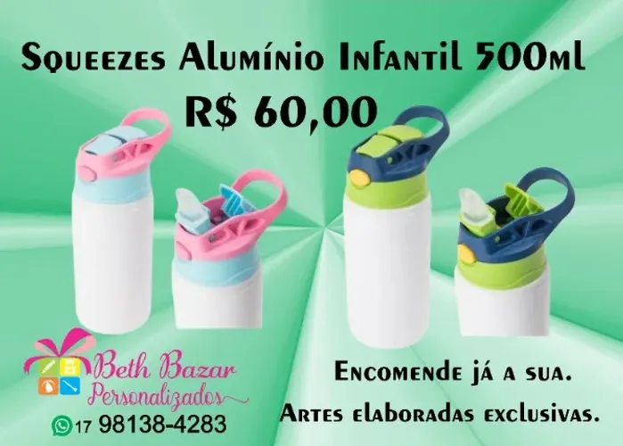 Squeeze de Alumínio para Personalizar 500ml - Beth Bazar e Personalizados