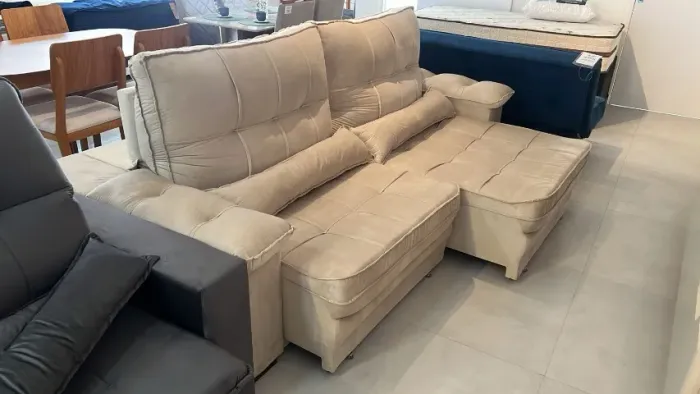 SOFA RETRATIL E RECLINAVEL 2,30 CREME ULTIMA UNIDADE
