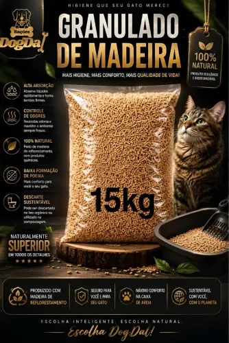 Granulado PREMIUM Higiênico De Madeira Biodegradável Gatos e Roedores 15kg