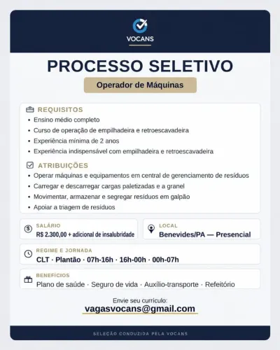 Vaga para Operador de Máquinas