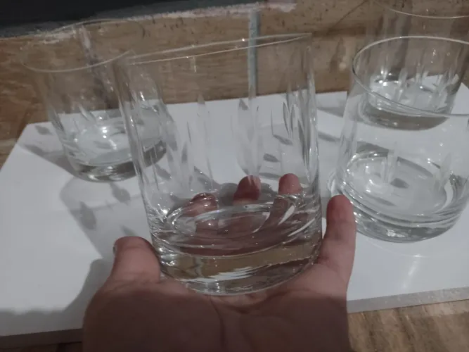 Antigo conjunto 6 copos whisky em cristal francês lapidado a mão 8cm x9cm